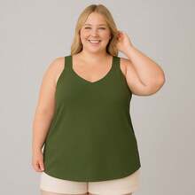 Women's Plus Size Blouse Wide Strap Tank Top Basic Crepe V1 Collar Tank Top Various Colors - xanh quân đội - Xem 4