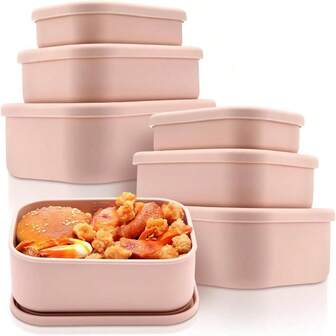 2 Sets Of 6 Silicone Food Storage Containers With Lid Silicone Bento Box Rectangular Lunch Box Hard Containers Microwave Dishwasher Freezer , 10 Oz, 23.6 Oz, 44 OuncePink