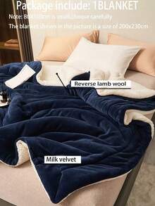 1 件深蓝色亲肤柔软舒适牛奶绒羔羊毛边毯，适用于卧室和客厅