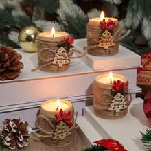 8 buc. decorațiuni de Crăciun, suport pentru lumânări tip pastilă din lemn cu lumânări tip pastilă, semn de Crăciun fericit pentru petrecere de sărbători, Anul Nou, Halloween, decorațiuni de Crăciun, nuntă, aniversare, cadouri de petrecere pentru petrecerea burlăcițelor, cadouri de Crăciun