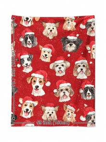 1 件可爱水彩宠物狗戴着圣诞帽，圣诞图案方形毛绒毯子，柔软温暖，适合所有季节，客厅、沙发、休闲椅、卧室、汽车旅行、露营、办公室和家居装饰，很棒的礼物