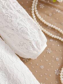 coviviky Vestido de encaje elegante para niñas, vestido de encaje con cuello Peter Pan y bordado floral