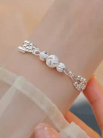 1pc 925 Sterling Silver Multi Layer Transfer Bead Bracelet Elegant & Gorgeous Simple & Fashionable Design Bracelet For Women, Ideal Choice For Date Night, Graduation Gift Or Daily Wear