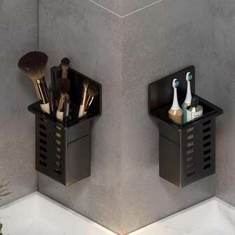 1/2件壁挂式浴室收纳架，牙刷牙膏梳子收纳管，洗面奶收纳，浴室收纳沥水架，化妆刷架，浴室挂件