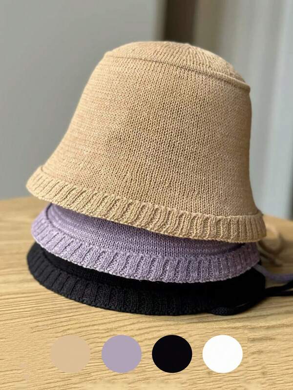 1 pieza Gorro de mujer con lazo, gorro de cubo de punto a la moda y lindo