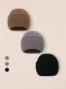 Set de 3 gorros de bebé niño y niña recién nacidos, gorro de punto ajustado cálido de invierno para bebés y niños pequeños - Multicolor - Ver 7