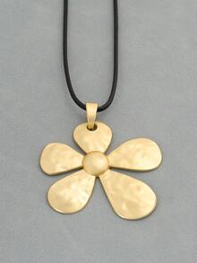 1 PC Fashionable Sunflower Patterned Boho Matte Gold Color Pendant On Long Adjustable Wax Cord Chain Necklace Suitable For Ladies Daily Wear, Couple Jewellery Chic Gift