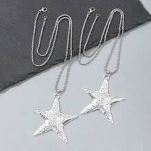 1pc New Double-Layer Five-Pointed Star Sweater Chain, Pearl Chain Necklace - Antique Silver - View 7