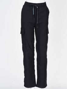 LA PRINCESA Pantalones cargo de paracaídas para muje , elásticos, cintura alta, con cordón, Y2K, casual, sueltos, estéticos, para la calle bolsillos laterales pantalones casuales con cordón Pantalones Cargo de Mujer Versátiles para Citas - Negro - Ver 4