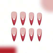 Press On Nails Long Stiletto Fake Nails Ruby Red French Tip Glue On Nails Star Design Acrylic Nails 24Pcs Almond False Nails Glossy Stick On Nails - 多色23 - 查看 3