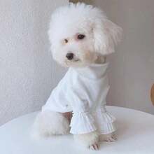 1pc Lace Long Sleeve Dog Undershirt (For Pet Wear Only), Spring/Autumn - White - View 1