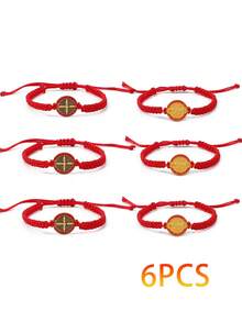 6PCS/24PCS San Benito Bracelet Handmade Red Black Knot String Bracelet Adjustable Medal Rosary Bracelet Luck Braided Bracelet Benedictine Serenity Blessing Friendship Bracelet Gift For MOM Women Men - Braided Bracelet - View 3
