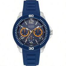 Guess Reloj de cuarzo para hombre con caja de acero inoxidable, correa de silicona y esfera con manecillas. Adecuado para uso diario y deportivo W0967G2