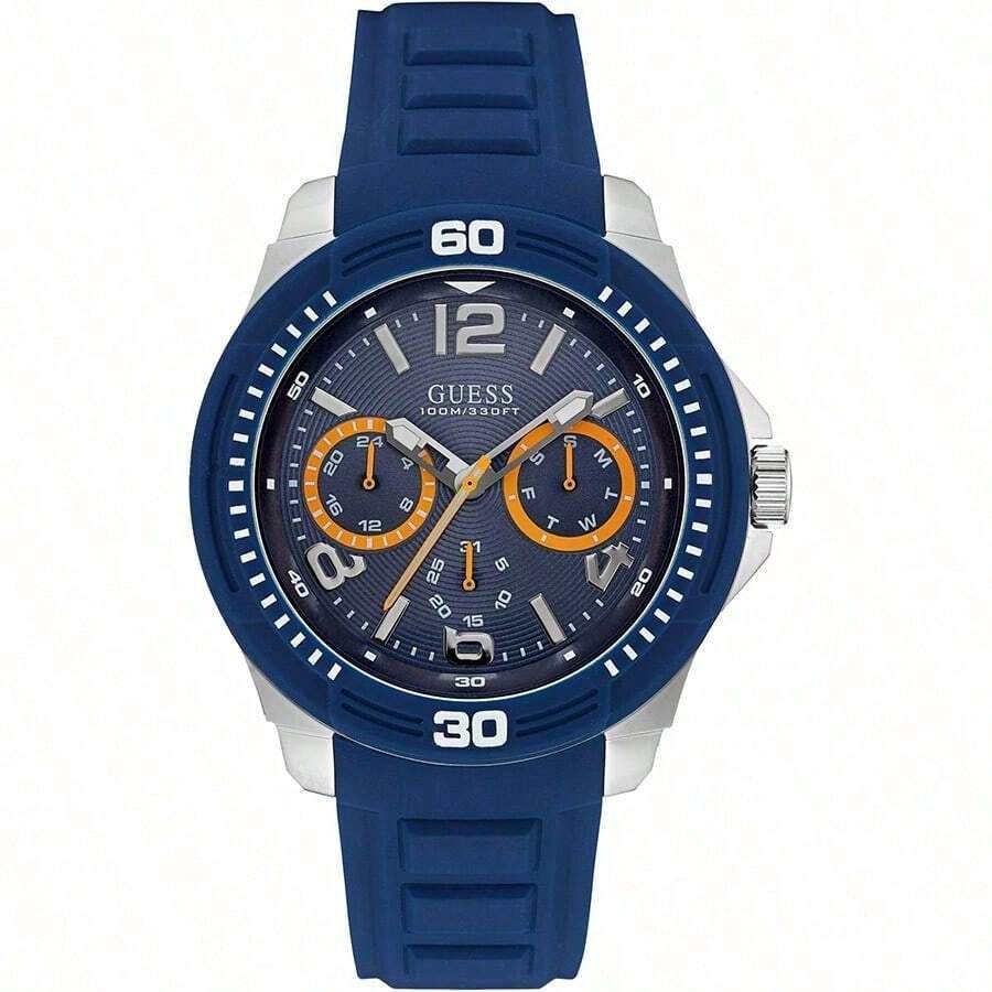 Guess Reloj de cuarzo para hombre con caja de acero inoxidable, correa de silicona y esfera con manecillas. Adecuado para uso diario y deportivo W0967G2