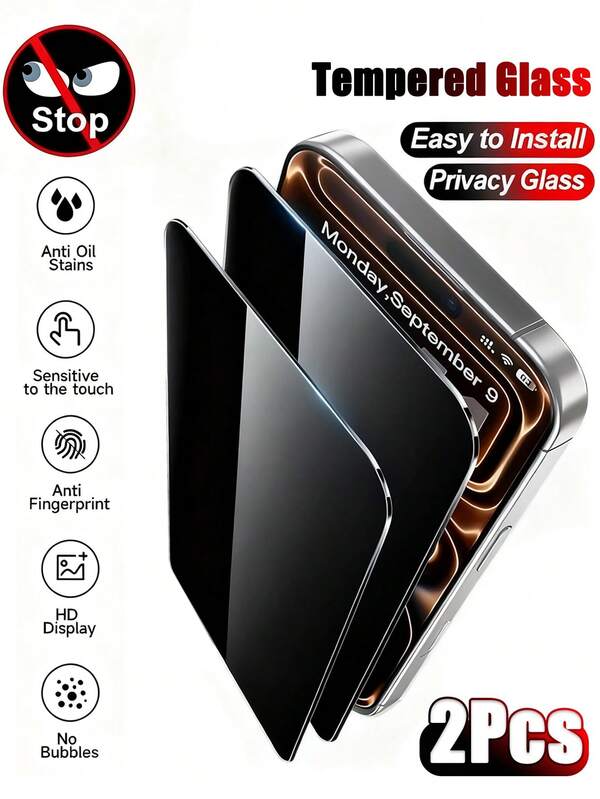 2pcs Privacy Tempered Glass For IPhone 17/17Air/17Pro Max/17Air/16/15/14/13/12/11/8/7/6 Screen Protector Anti-Spy Glass Cover Film