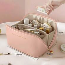 PU Leather Waterproof Cosmetic Bag, Portable Cosmetic Bag, Cosmetics Storage Bag, Large Capacity Spacious Double-Layer Makeup Bag, Suitable For Cosmetics, Skin Care Products, Cosmetic Storage And Storage. - 粉色 - 查看 5