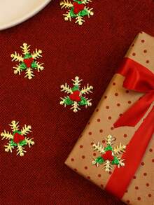 10 piezas/20 piezas Parches bordados con campanas estilo granja vintage navideña, diseño festivo de acebo y dorado, para envolver regalos interiores, decoración de mesa, repisa de chimenea, árbol de Navidad exterior, escena de exhibición de ventana, decoración del hogar, decoraciones navideñas, decoración de habitación de invierno