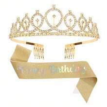 2pcs Birthday Party Decoration Crown Headpiece, It's My Birthday Sash Birthday Gift Party Decoration Party Supplies Set, Suitable For Halloween, Christmas Events And Party Supplies