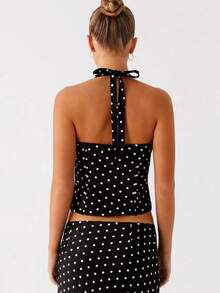 Women's Polka Dot Skirts Set Sleeveless Halter Neck Slim Fit Crop Top Bodycon Maxi Skirt Sets Summer Outfits - 黑色 - 查看 4