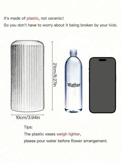 1pc Zwart Vertical Stripe Plastic Vase, Desktop Artificial Non Ceramic Shockproof Dry/Wet Flower Container, Bedroom, Balcony, Living Room, Bedside, Dining Table, TV St Bathroom, Made Of PP Material, Sturdy Shockproof, Moderne Birthday, Graduation, Mother's Day, Halloween, Home Room Vase Glass view 5