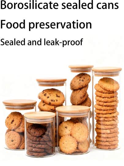 Glass Sealed Jars - Rated Glass Storage Jars With Bamboo Lids, Airtight Glass Biscuit Containers For Pantry Organization. Keeps Biscuit Fresh Longer, Moisture-Proof Dust-Proof; Clear Glass For Easy Content Viewing Suitable For Home Cooks, Bakers, Pantry Organizers, Health Enthusiasts Families Perfect For Kitchen Pantry Storage,