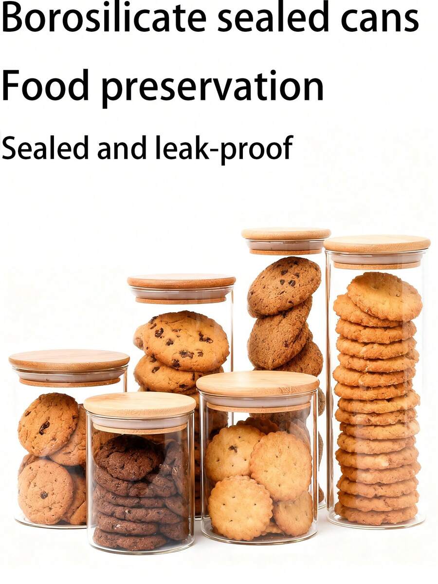 Glass Sealed Jars - Rated Glass Storage Jars With Bamboo Lids, Airtight Glass Biscuit Containers For Pantry Organization. Keeps Biscuit Fresh Longer, Moisture-Proof Dust-Proof; Clear Glass For Easy Content Viewing Suitable For Home Cooks, Bakers, Pantry Organizers, Health Enthusiasts Families Perfect For Kitchen Pantry Storage,