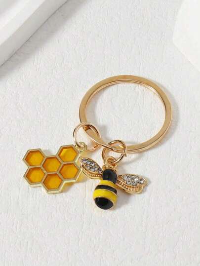 Chaveiro redondo unissex de aço inoxidável com mensagem gravada com tema de abelha, perfeito para o Dia dos Professores, Dia de Ação de Graças, chaveiro estiloso e charmoso para carro, decoração interna de carro, acessórios para carro, pingente para bolsa, estilo gótico escolar, ideias de presentes de Natal, pingentes para bolsas, presente para amigas e irmãs.