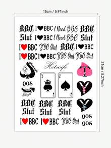 1 件扑克黑桃 Q 临时纹身，黑色，性感黑桃锁设计，男女通用胸部/大腿纹身贴纸，优雅手绘风格，半永久/临时纹身，防水 - 彩色 - 查看 11