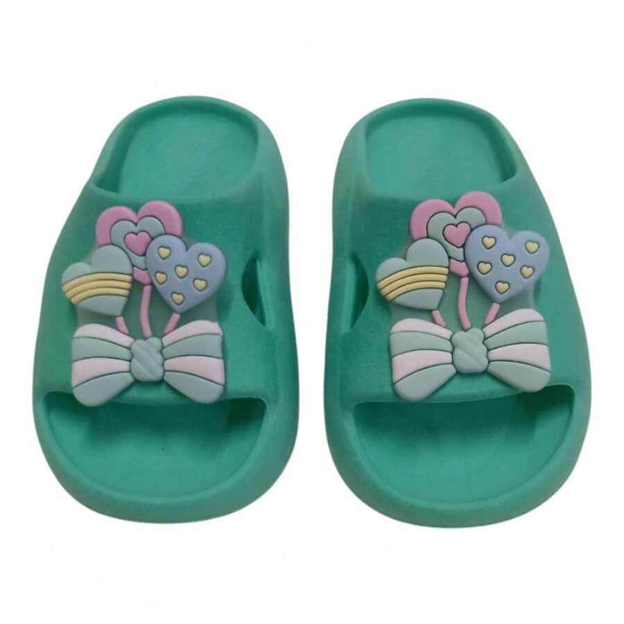 Cloud Slippers With Heart Bow For Girls, Delicate Children - 薄荷綠 - 查看 1