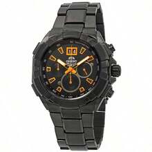 Orient Reloj de cuarzo para hombres Orient, FTV00006B0, acero inoxidable, esfera negra, adecuado para uso diario en un estilo deportivo y casual