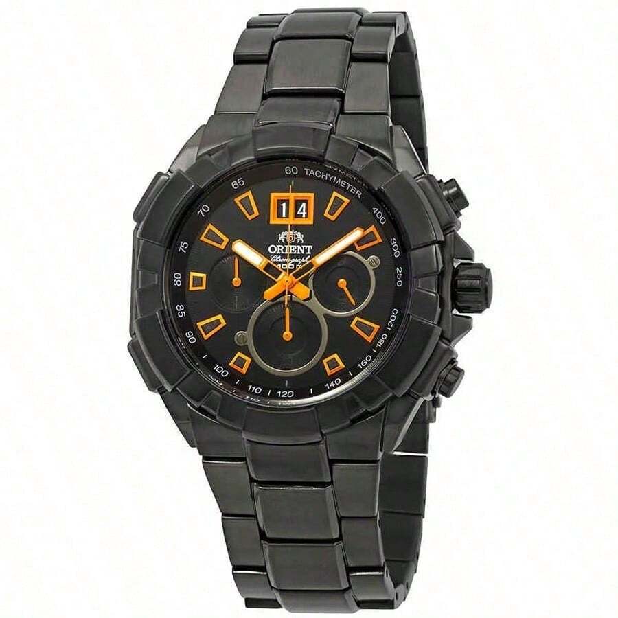 Orient Reloj de cuarzo para hombres Orient, FTV00006B0, acero inoxidable, esfera negra, adecuado para uso diario en un estilo deportivo y casual