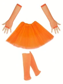 D EXCEED 3件套80年代女士霓虹时尚配饰套装 – 渔网手套、裙子、腿套 – 适用于音乐会、舞台表演、舞会聚会、80年代主题角色扮演 - 彩色 - 查看 19