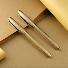 1 Caneta esferográfica de metal galvanizado de alta qualidade (banhada a ouro) - Cartucho de tinta recarregável/Escrita suave/Escolha ideal para profissionais de negócios e estudantes/Perfeita para reuniões de escritório/Essencial para escrita escolar