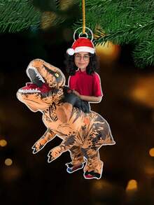Personalisierte Weihnachtsornament mit individuellem Gesicht auf Dinosaurier oder Einhorn, lustige Feiertags-Dekoration, einzigartiges Geschenk für Kinder, Familie und Freunde, personalisierte Name/Foto Ornament, Weihnachtsbaum Hängedekoration, Sammlerstück 2025, Feiertags-Dekoration
