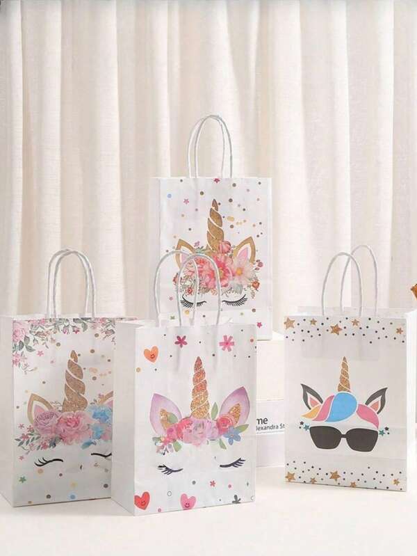12/18/24/36pcs Unicorn Party Favor Bags, Unicorn Party Candy Gift Bags With Handles, Suitable For Birthday Party Gifts Packaging Decoration