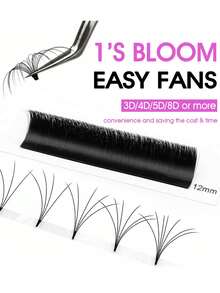 12 tăvițe MASSCAKU Extensii de gene Easy Fan C/D Curl 0.07 8-17mm și extensii de gene pufoase 2D-10D cu auto-desfacere - Negru - Vizualizare 3