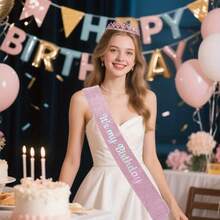 2pcs Birthday Party Decoration Crown Headpiece, It's My Birthday Sash Birthday Gift Party Decoration Party Supplies Set, Suitable For Halloween, Christmas Events And Party Supplies