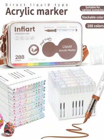 1 pieza Marcador de punta suave de acrílico líquido directo, 288 colores, lavable, para uso estudiantil, no transparente, alta cobertura, gran capacidad, bolsa de tela de alta gama, pincel para pintura infantil, bolígrafo acuarelable, regalo de cumpleaños y vuelta al colegio para niños y niñas