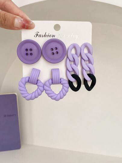 3 pares de pendientes de moda exagerados de estilo vintage Y2K con diseños geométricos de acrílico, incluyendo diseños de corazón y flor, adecuados para mujeres, Día de la Madre, San Valentín, Navidad, Año Nuevo, uso diario