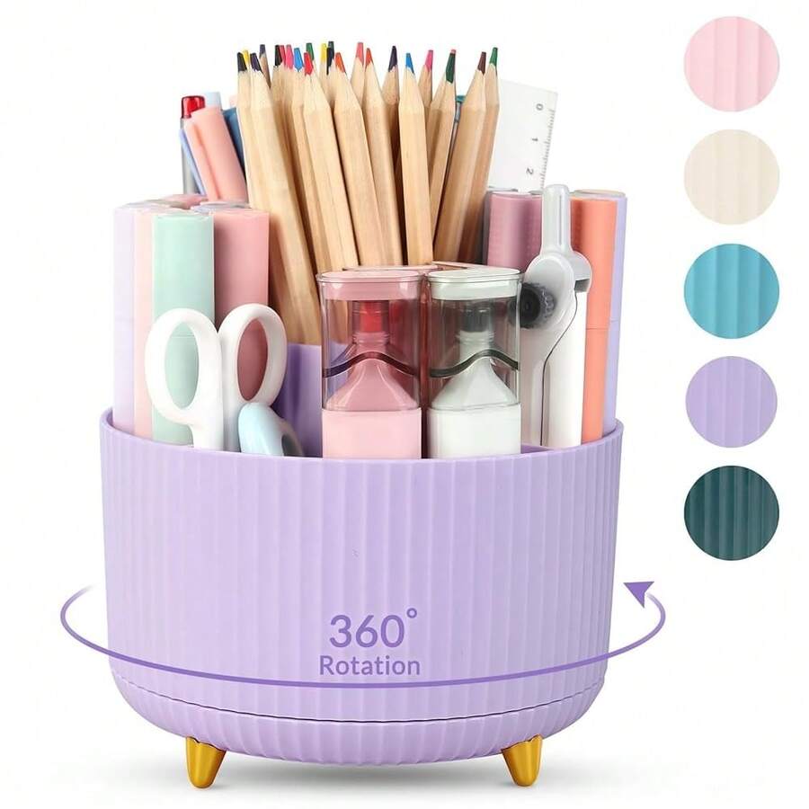 SKYDUE 360 Rotating Purple Pen & Art Supply Organizer - 5 Slot Desk Organizer For Office, School, Home - 紫色的 - 查看 1