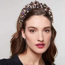 Pearl Knotted Headband For Women White Pearl Rhinestone Crystal Jeweled Embellished Hairband Fashion Elegant Ladies Wide Top Knot Bride Boho Head Band Headpieces Bachelorette Party Hair Accessories - 豹紋結髮帶 - 查看 5