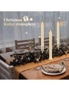 4Pcs/1PC Flameless Taper Candles, Battery Taper Candles Flickering Flame With Embedded Star String, Candle Sticks Battery Powered With Remote Control, Timer Function Ideal For Christmas - Ivory - View 7