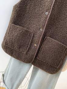 YUXIN ¡Artículo esencial para mujer en otoño/invierno! Chaleco de cárdigan sin mangas de borreguito sintético suave con bolsillos dobles, súper cálido y versátil para uso diario