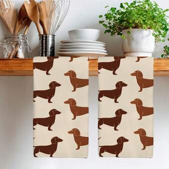 2 件装腊肠犬图案厨房毛巾，超柔软超细纤维厨房毛巾，洗碗布，送给新房主和家庭聚会的完美礼物，厨房洗碗布和毛巾，家居装饰