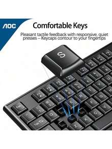 AOC Bộ bàn phím và chuột văn phòng hiệu suất cao KM151: Bàn phím chống nước bắn, Đèn nền hỗn hợp có thể điều chỉnh, Cảm giác chuột chống trượt, Tương thích với nhiều thiết bị và Chức năng toàn diện. Màu trắng - trắng - Xem 4