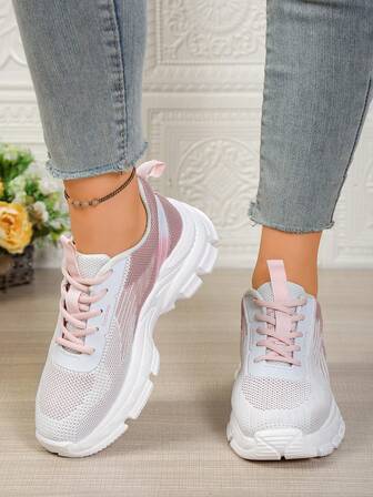 24 New Women's Patchwork Pattern Contrast Color Hollow Breathable Retro Floral Lightweight Thin Road Running Shoes