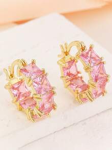 2件青少年流行超闪U型耳扣麦穗耳钉欧美高端设计耳环气质百搭耳环 - 彩色 - 查看 6