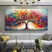 Pintura de lienzo del Árbol de la Vida con diseño vibrante - Decoración de pared moderna sin marco, adecuada para sala de estar y dormitorio, diseño abstracto colorido, perfecto para decoración contemporánea del hogar, sin marco