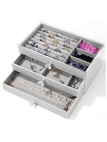 1pc 5-Drawer Velvet Jewelry Box, Drawer Style Jewelry Box For Rings, Earrings Storage, 3-Drawer Transparent Acrylic Velvet Jewelry Organizer Box, New 3/5-Drawer Velvet Jewelry Box, Desktop Acrylic Jewelry Organizer With Multiple Compartments
