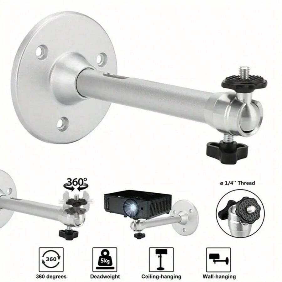Support mural/plafond rotatif robuste en alliage d'aluminium pour caméra de sécurité et projecteur, rotation horizontale/verticale à 360°, hauteur réglable, installation rapide - Compatible avec caméras IP, projecteurs, mini-caméras et systèmes de vidéosurveillance - Support compact et robuste, idéal pour la surveillance à domicile ou au bureau